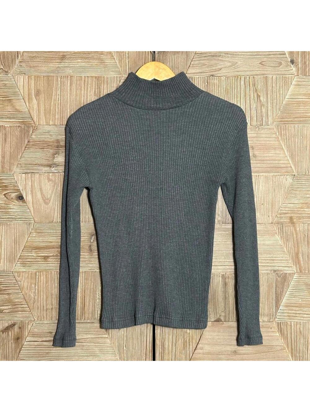 The Limited Womens Gray Ribbed Mock Neck Top Stretchy Knit Size Large Minimalist